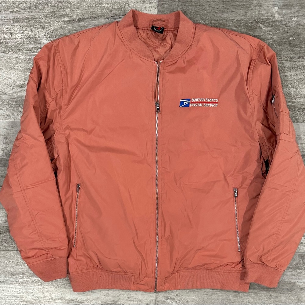 Red Face USPS bomber jacket mens size XL salmon color excellent condition